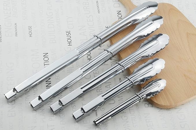 Stainless Steel Kitchen Tongs Set Metal Cooking Tongs (7 9 12 Inch 3 Pieces)