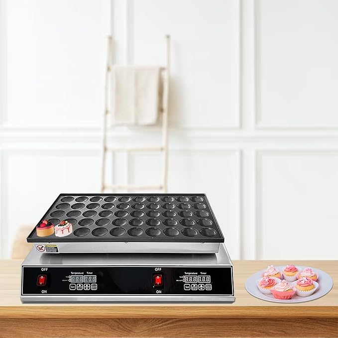 Mini Dutch Pancake Baker Commercial Electric Non-stick Waffle Maker Machine Muffin Maker for Home and Restaurants Makes 50PCS of 1.8 Inches Pancakes 1700W