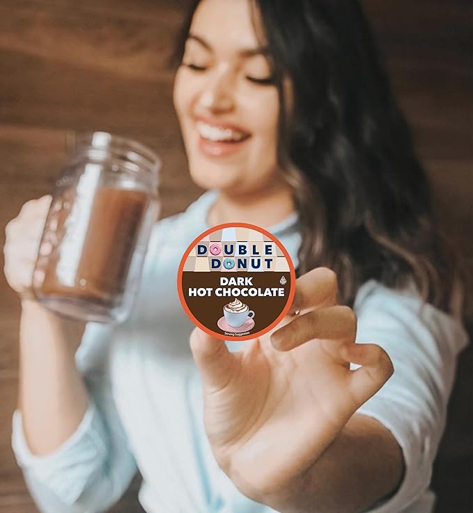 Double Donut Coffee Dark Hot Chocolate Pods for Keurig K Cups Brewers, Single Serve Dark Hot Cocoa Pods, 24 Count