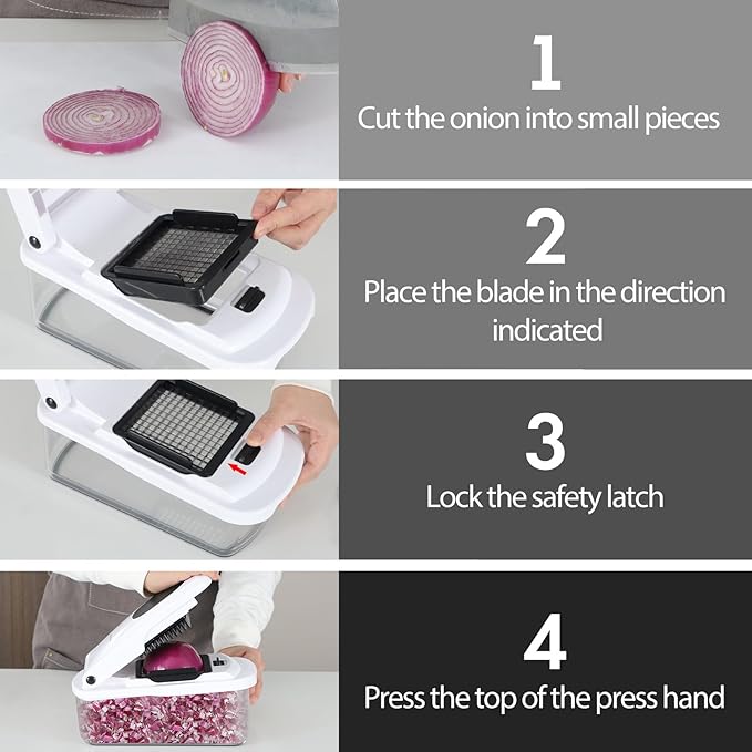 Cambom Vegetable Chopper With Container, Multifunctional Food Chopper Onion & Vegetable Cutter Dicer With 8 Blades, Carrot & Veggie Slicer 8 Blades