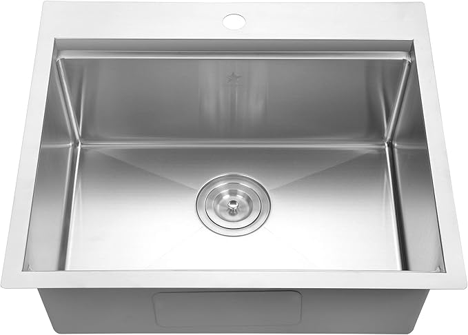 STARSTAR Workstation Ledge Topmount/Drop-in Single Bowl 304 Stainless Steel Kitchen/Yard/Bar/Laundry/Office Sink, With Grid, Colander, Cutting Board, Strainer (21 x 20 x 10-Black Colander)