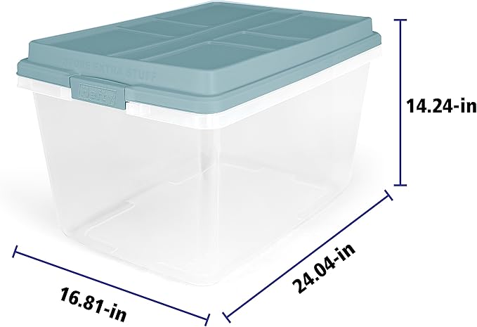 Hefty HI-RISE 72 Qt Large Plastic Storage Bins with Lids, 6 Pack Stackable Containers with Secure Latching Handles, Clear Storage Totes for Garage, Closet, Basement, Clothes and Household Organization