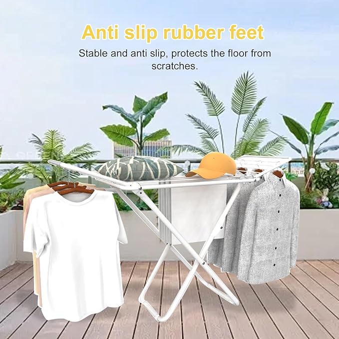 Diydeg Clothes Drying Rack, Foldable Portable Laundry Drying Rack with Height Adjustable Wings, Space Saving Heavy Duty Metal Clothes Hanger for Indoor Outdoor Use, Laundry Room