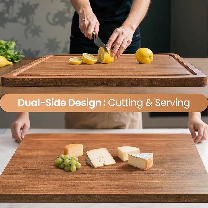 Acacia Wood Cutting Board for Kitchen,20x15x1.2 Inch Butcher Block with Juice Grooves and Side Handles, Large Charcuterie & Chopping Board for Meat Cheese Vegetables Fruit
