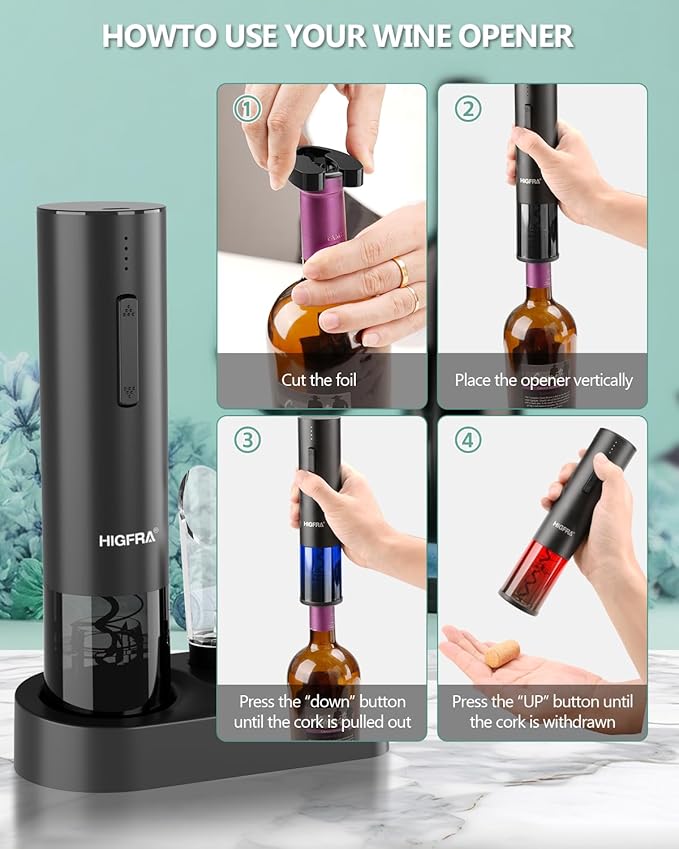 Electric Wine Opener Gift Set - Premium Wine Accessories with Wine Aerator, Vacuum Stopper, Foil Cutter and Gift Box - Ideal Christmas Gift for Wine Lovers and Special Celebrations