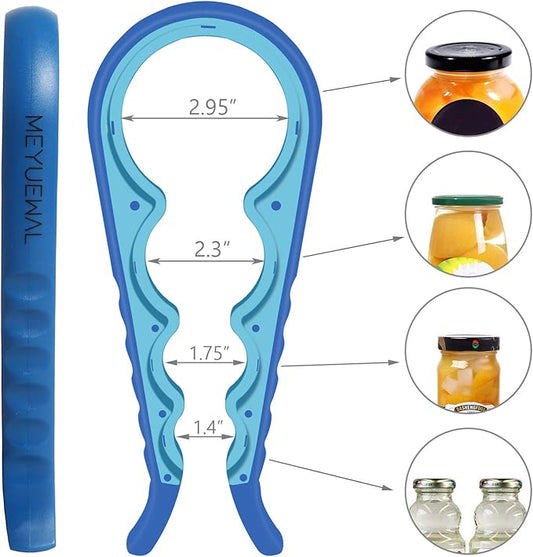 5-in-1 Multi-Functional Bottle, Jar, and Can Opener with Silicone Handle for Children, Elderly, and Arthritis Sufferers (Blue)