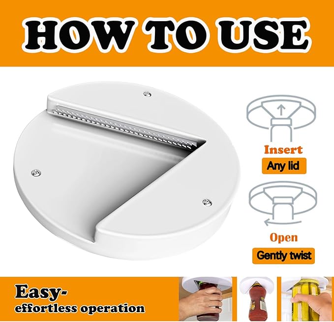 Upgraded Jar Opener, One-Handed, Non-Slip, Plastic, White, Under Cabinet Jar Opener Tool, Bottle Opener for Seniors, Arthritis, Carpal Tunnel, Essential Kitchen Gadget