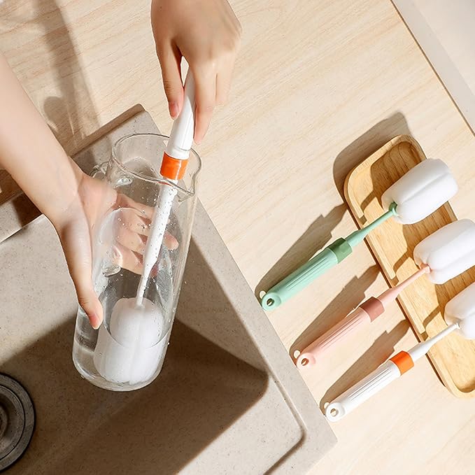 Dishwashing Foam Sponges Brush Telescopic Long Handle Scrubbing Brushes Clean Dishes, Sinks,Cookware,Coffee Glasses Pot Milk Cup Mugs Wine Bottle (4pcs)