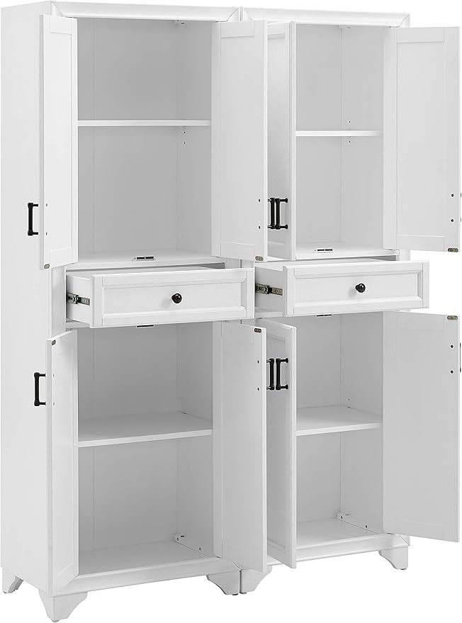 Crosley Furniture Tara 2-Piece Pantry Storage Cabinet Set with Shelves, Kitchen, Dining, or Laundry Room, Distressed White
