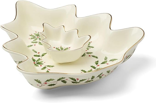 Lenox 898187 Holiday Tree Chip & Dip Set, Christmas Dishes, Festive Serveware