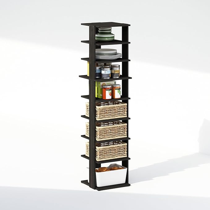 Furinno Turn-N-Tube Corner Shelf, 9-Tier Display Rack, Vertical Corner Storage Rack, Space Saving Organization and Storage, Entryway, Living Room, Closet, Espresso