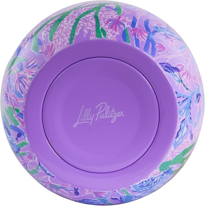Lilly Pulitzer 12 Oz Insulated Tumbler with Lid, Yellow/Green Stainless Steel Travel Wine Glass, Double Wall Metal Cup (Secret Escape)