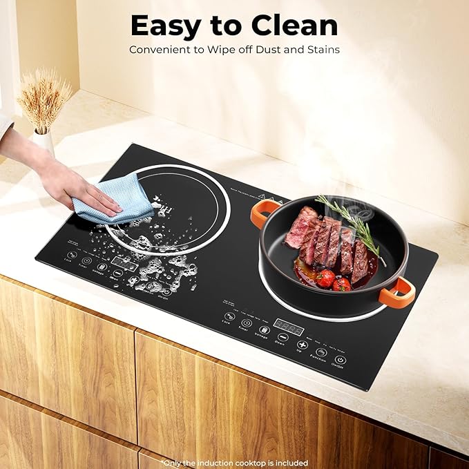 Electric Induction Cooker, Double Induction Cooktop 2 Burner Bulit-in Countertop Electric Stove, 110V 2400W Portable Two Burner Cooktop for Kitchen, RV
