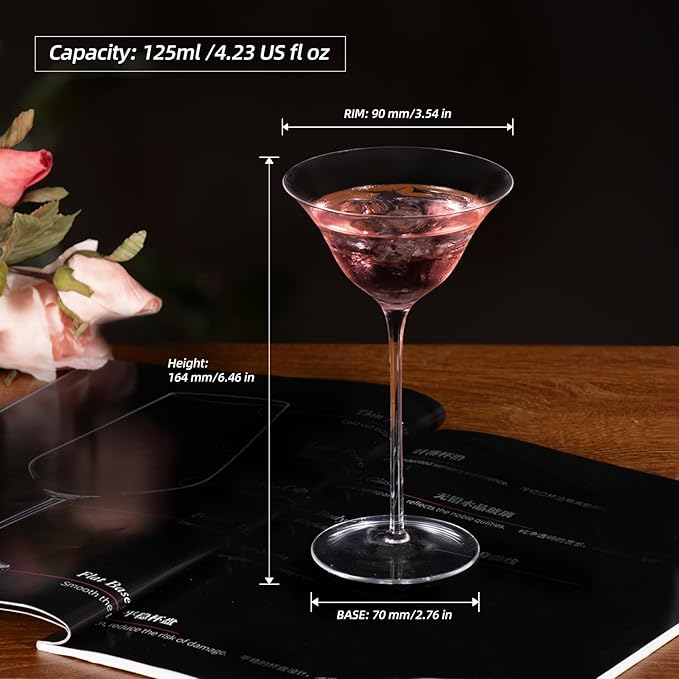 KAMMAK Martini Glasses Set of 2, 4.23 oz Clear Crystal Cocktail Glasses with Stem, Reusable Cocktail Glassware for Wedding Birthday Party, Bar, Margarita, Whiskey, Gin, Tequila, CT2201