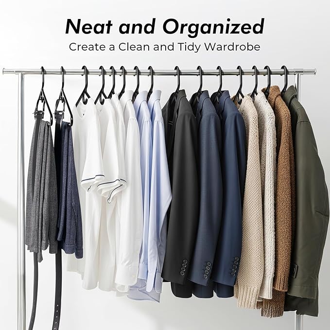 HOUSE DAY Quality Plastic Clothes Hangers 38 Pack – Super Heavy Duty 20lb Capacity Thick Strong Closet Hangers Black for Adult Clothing – Durable for Coats, Jackets, Jeans, Pants