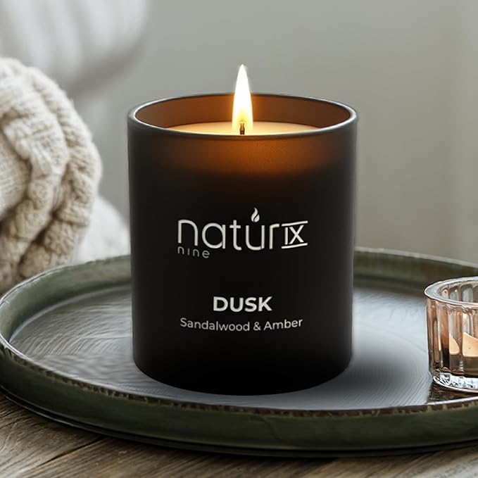 Natur IX Dusk Scented Candles for Home | Sandalwood & Amber | Natural Non Toxic Soy Candles with Essential Oils | 50 H Long Burning