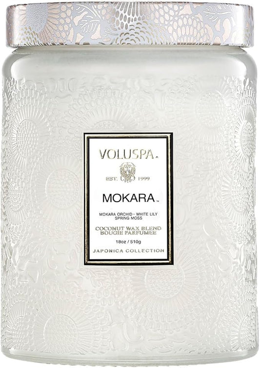 Voluspa Mokara Orchid Candle, 18 oz, Coconut Wax Blend, Scented Candles for Home, 100 Hour Burn Time, Candle Jars
