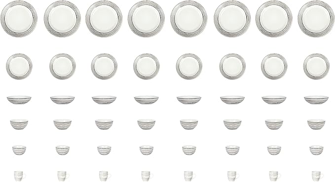 48 Piece Dinnerware Set, Ceramic Plates and Bowls Sets for 8, Microwave and Dishwasher Safe, Handcrafted Tree Bark Series Dish Set, White Birch
