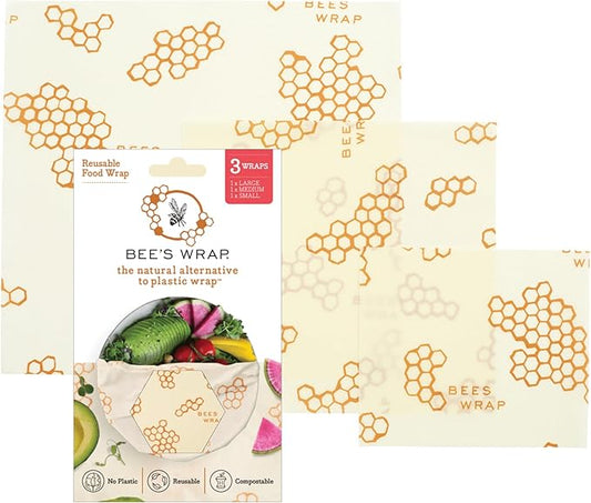 Bee's Wrap Beeswax Wraps for Food - Honeycomb Medium 3 Pack Made in USA Reusable & Organic Food Wraps, Sandwich Wrap & Bowl Covers - Eco-Friendly Alternative to Aluminum Foil & Plastic Wrap