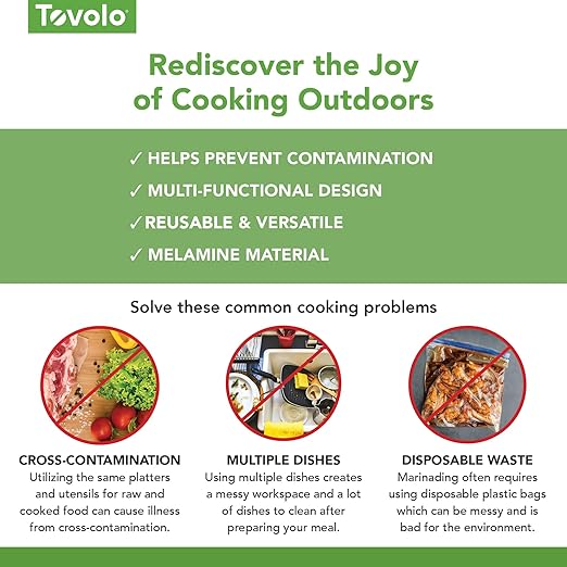 Tovolo Steak Marinating Container with Lid Large Grill Marinade and Prep Tray Set for Meat Veggies Burgers, Dishwasher Safe BBQ Marinating Tray with Cover for Thawing Prepping or Serving 17x10.5 in