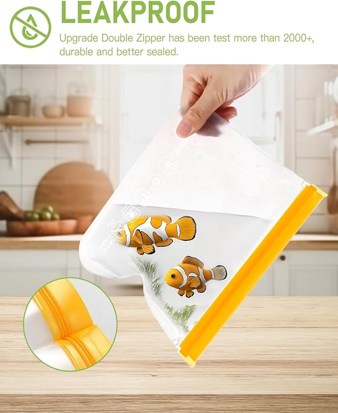 IDEATECH 8Pack Gallon Bags Dishwasher Safe, Leakproof Reusable Gallon Freezer Bags, BPA Free Reusable Gallon Bags, Food Storage Bags Silicone for Meats, Sandwich, Travel (8Gallon, Colored)