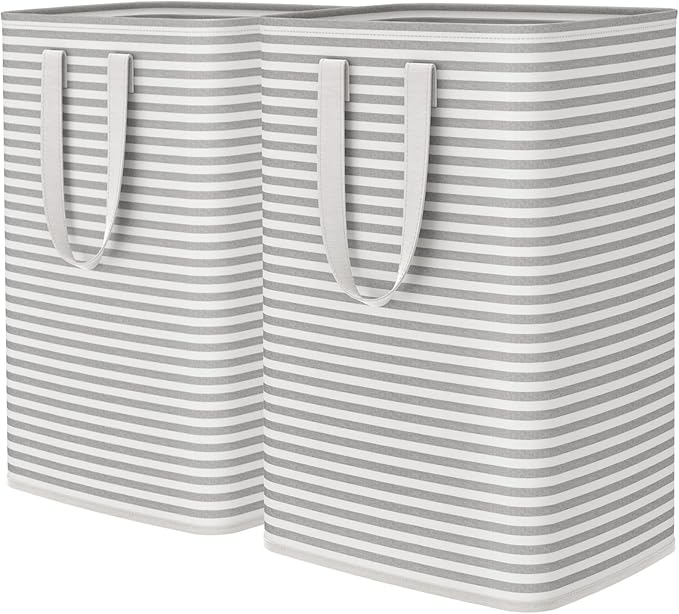 Lifewit 2 Pack Laundry Hamper Large Collapsible Laundry Baskets, Freestanding Waterproof Clothes Hamper with Easy Carry Handles in Laundry Room Bedroom Bathroom College Dorm for Adults, Grey, 2 x 80L