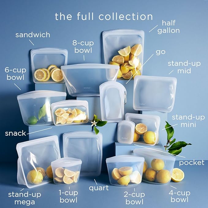 Stasher Premium Silicone Reusable Food Storage Stand-Up Mini Bag, Clear, Microwave, Sous Vide, Dishwasher, Oven and Freezer Safe, BPA Free, Leak-free, Eco-friendly, 28 Oz