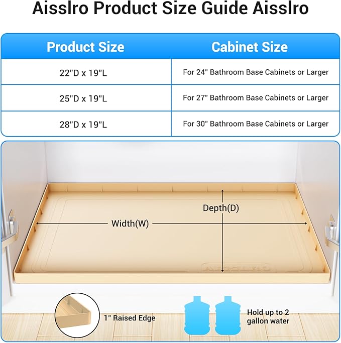 Under Sink Mat 28" X 19", Waterproof Silicone Under Sink Mats for Kitchen, Anti-Leak Shelf Liner & Cabinet Protector with Raised Edge, [BPA Free] Bathroom Tray Home Organizer, Brown