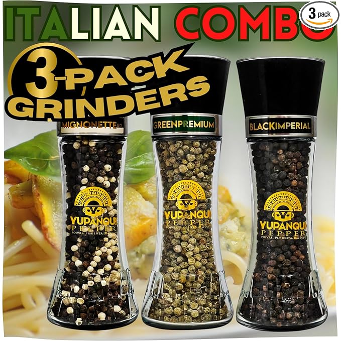 YUPANQUI Pepper Mills 3-Pack - for ITALIAN FOOD Lovers