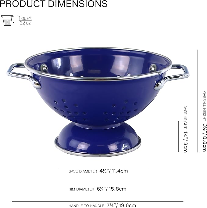 Calypso Basics by Reston Lloyd Powder Coated Enameled Colander, 1 Quart, Indigo