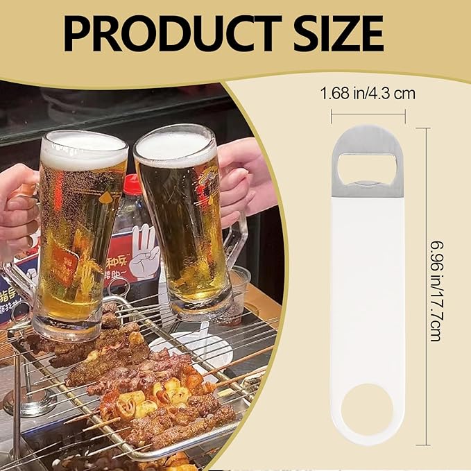 10 Packs Stainless Steel Flat Beer Bottle Openers, Bottle Opener with Rubber Coated Handle, Bar Blade Bottle Openers, White