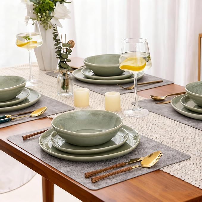 AmorArc Ceramic Dinnerware Sets,Handmade Reactive Glaze Stoneware Plates and Bowls Set,Highly Scratch Resistant | Dishwasher & Microwave Safe Dishes Set,Service for 8 (24pc)
