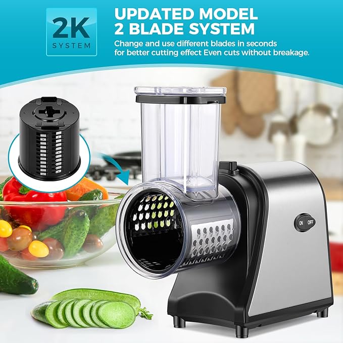 Electric Cheese Grater, Professional 250W Cheese Grater Electric, Electric Slicer Shredder for Vegetables, Potatoes, Cheeses and Fruits, Home Kitchen Use
