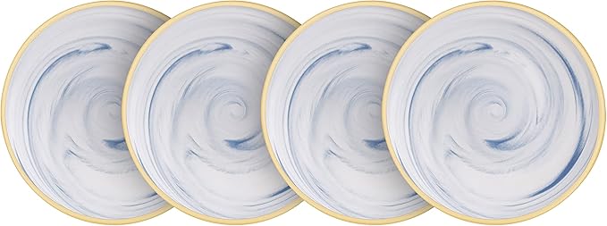 Fine China Artisan Marbled 16pc Dinner Set, Blue with Gold