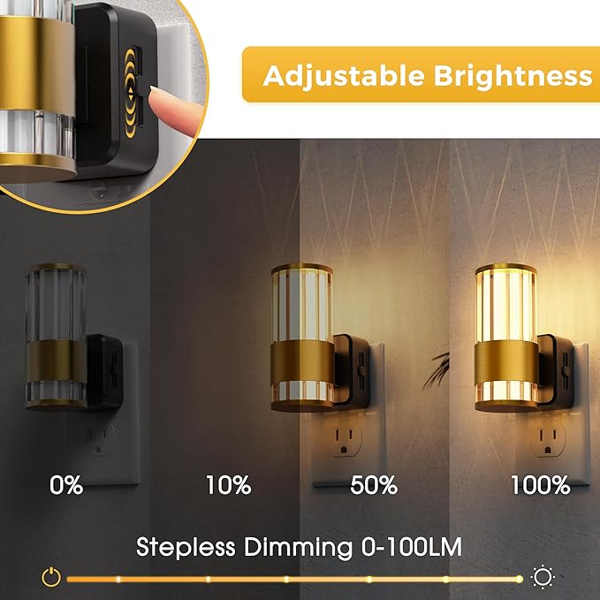 L LOHAS LED Night Light, Automatic Night Lights Plug into Wall, 2 Pack 0-100LM Adjustable Brightness Night Light, Dimmable Night Lights Plug in with Auto Light Sensor, for Bedroom Hallway Home Decor