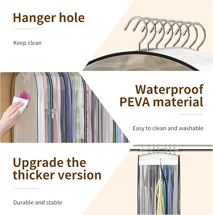 Upgraded Thickened Clear Garment Bags for Hanging Clothes 4 Packs (40 & 50 inch), 10“ Gusseted Clothes Hanging Storage Bags for Closet, Shirts, Coats, Dresses