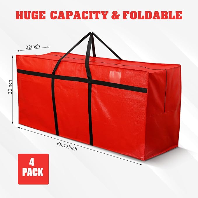 4 Pcs 194 Gallon Large Moving Bags with Zipper and Handles Foldable Storage Duffle Bags Heavy Duty Extra Large Totes for College Dorm Travel Clothes Blankets Bedding Moving (Red)