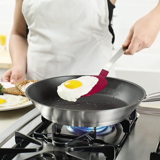 Tovolo Nylon Flex Turner With Stainless Steel Handle, Flexible Pancake Turner, Flexible Kitchen Spatula for Non-Stick Cookware, Scratch-Resistant Nylon Kitchen Utensil for Cooking & Flipping Eggs