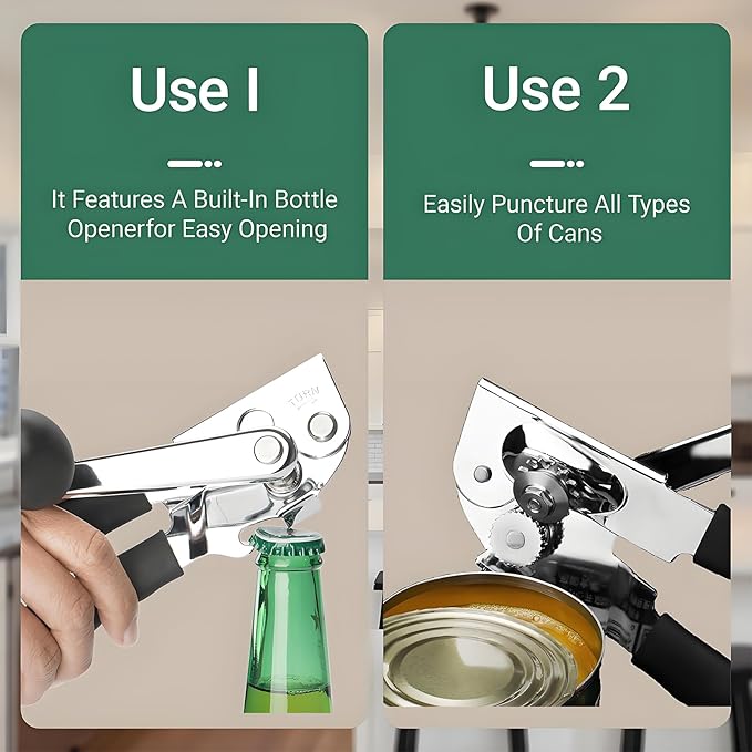 Commercial Can Openers Manual - Hand Crank Can Opener Heavy Duty With Comfortable Extra-Long Handles Swing Away Can Opener for Seniors 3 In 1 Large Handheld Can Open With Ergonomic Handle