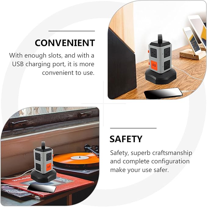 DECHOUS Way Power Board Surge Protector with USB Charging Ports High-Temperature Fuse Safety Socket Compact Ac Outlet Strip for Home and Office Use