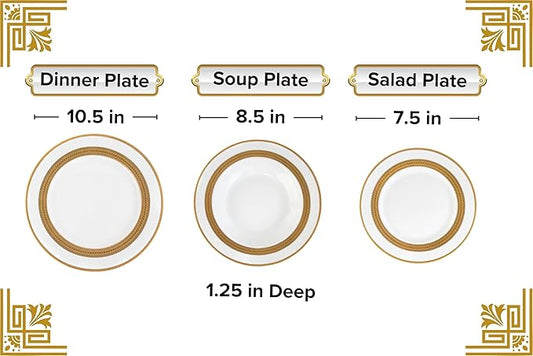 Porcelain Dinnerware Set for 4-12 Piece Luxurious Dish Set - White with Gold Rope Design - Kitchen Set for Everyday Dishes or Formal Occasions (Rope Gold)