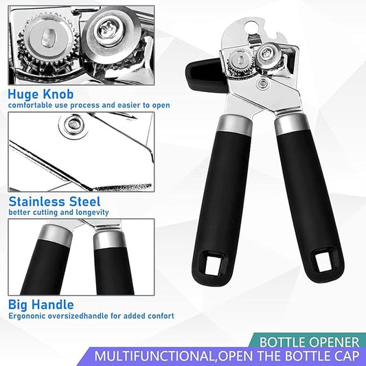 Manual Can Opener, Heavy Duty Stainless Steel Smooth Edge Handheld Can Opener with Comfortable Soft Grip Handle for Seniors and Easy Opening