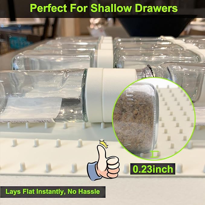 Gosmol Spice Drawer Organizer insert, Adjustable & Non-Slip Silicone Spice Drawer Liner, in Drawer Spice Organizer for Seasoning Jars and Spices Bottles Spice Rack -Pearl