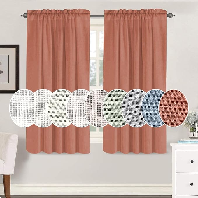 H.VERSAILTEX Linen Curtains Elegant Natural Linen Semi Sheer Curtains Energy Light Filtering Rod Pocket Window Treatments Panels for Living Room (Set of 2, Terracotta, 52 inch W X 63 inch L)