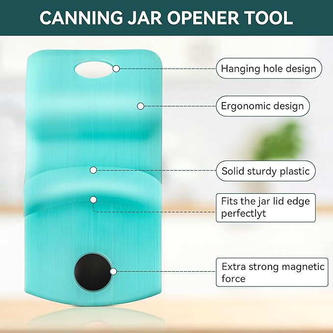 2 Pack Canning Jar Opener with Magnets, Mason Jar Opener For Canning Lids, for Regular and Wide Mouth Lids, Powerful Magnet for Easy Refrigerator Storage, Releases Vacuum Seal(Blue)