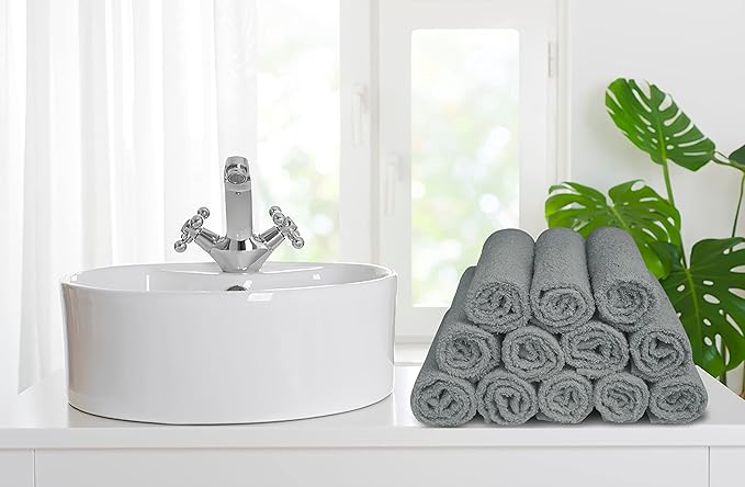 Softolle 100% Cotton Washcloths 24 Pack (12x12 Inches) Soft, Highly Absorbent Washcloth, Face Towels, Wash Cloths for Face, Ring Spun, Bulk Pack (Silver Grey)