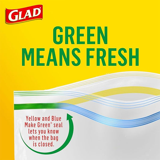 Glad Zipper Food Storage Plastic Bags, Quart, 50 Count (Package May Vary)