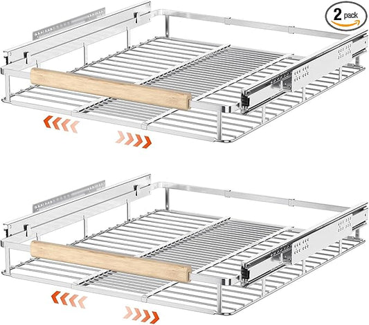 SANNO Pull Out Cabinet Organizer, Heavy Duty Steel Metal cabinet drawers slide out, Expandable Slide Out Shelves Requires At Least 23.1 to 39.9" W Cabinet Opening