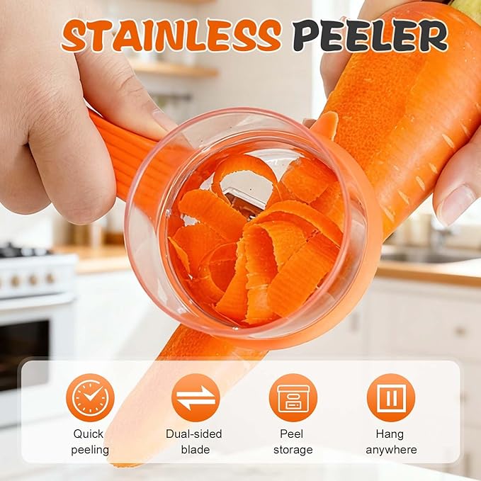 2026 New Kitchen Special Fruit Peeler with Box Storage, Upgrade Vegetable Peeler with Catcher Peeler with Storage Bucket, Double-Sided Stainless Steel Multi-Function Peelers (Blue)