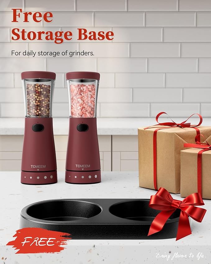 Electric Salt and Pepper Grinder Set with Storage Base, Stainless Steel Rechargeable Salt and Pepper Grinder Set with 4.5 oz Large Capacity, 1.8" Wide Mouth, Adjustable Coarseness, Ideal for Kitchen